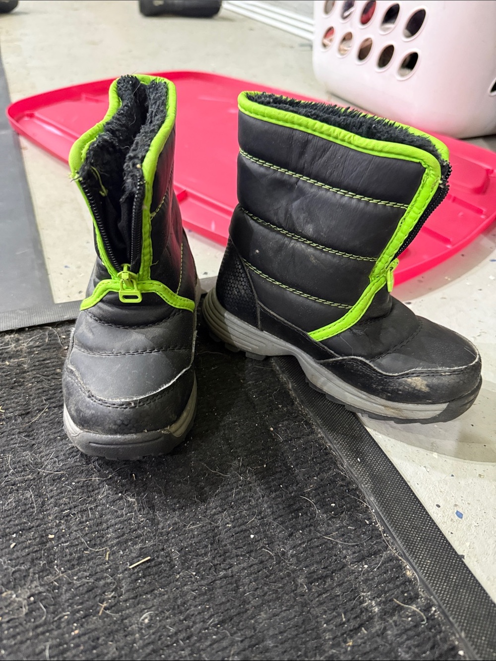 wonder nation Black Boots with Neon Green Trim for Kids